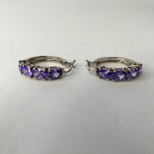 Karis Purple Stone Hoop Earrings Marked Karis Silver Tone Wedding Party Glam